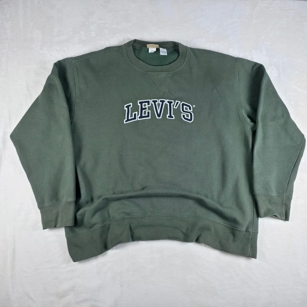 VTG Y2K Levis Sweatshirt Mens XL Green Red Tab Crewneck V-Stitch Pullover 2002